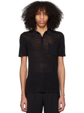NWT‎ Nili Lotan Men's Jacques Silk Polo in Black Size XL Minimalist